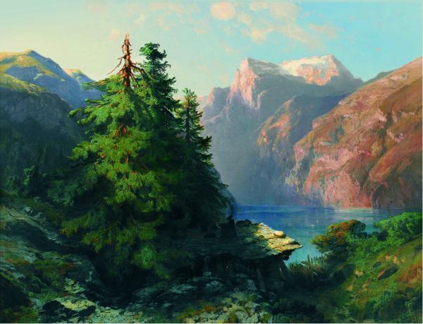 Alexandre Calame (Vevey, 1810 - Menton, 1864), Lac des Quatre-Cantons près de Brunnen, 1857, Öl auf Leinwand, 90 x 120 cm, Collection Pictet